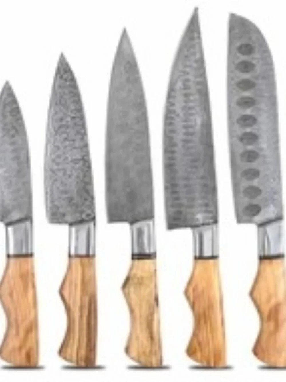 Damascus Kitchen Knife Set 5PC Olive Wood & Brass Handle Chef Knives